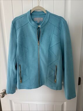 Marc New York Turquoise Zip-Front Leather Jacket